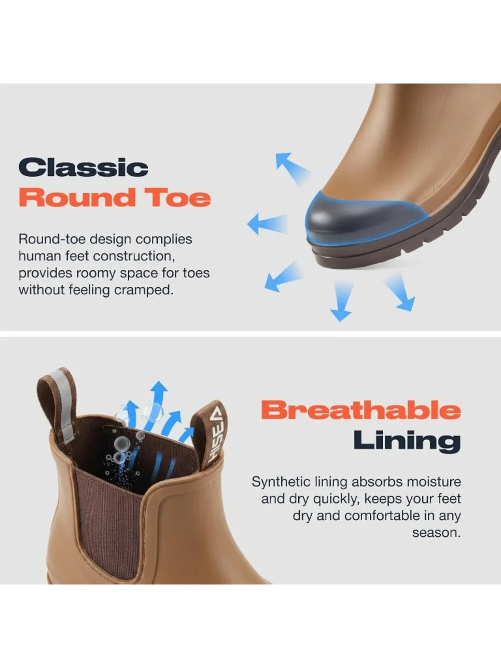Women's Brown Ankle Chelsea Fashion Rubber Garden Non-Slip Waterproof Rain Boots